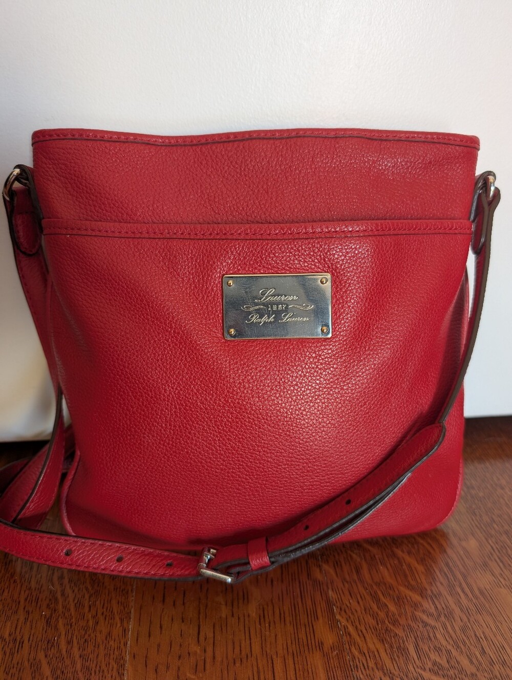 Lauren Ralph Lauren Red Pebble Leather Crossbody Shoulder Bag w Adjustable Strap